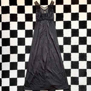 1970s Black Nylon Slip Gown XS